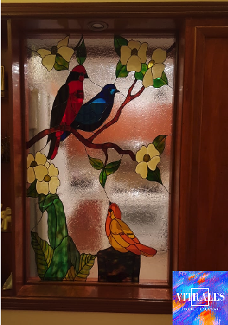 División aves vitral pintado