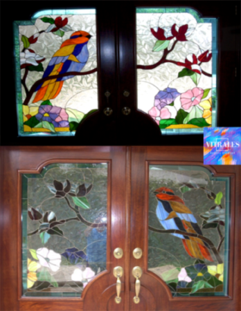 Puerta vitral tiffany aves copia