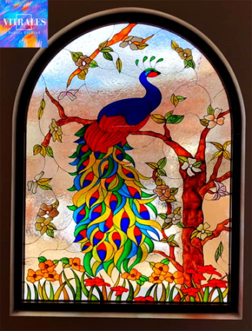 Ventana vitral pintado pavo real copia