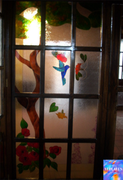 Ventana vitral pintado puerta cocina colibrí copia